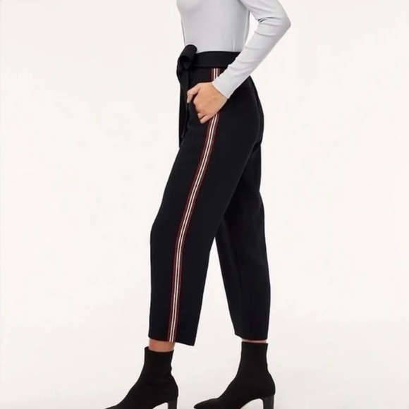 Aritzia WILFRED Jallade Tuxedo Side Stripe Pants Black Red Crepe Tie Waist 4 - Picture 1 of 16